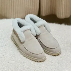 Fur Loafers  Flat Shoes  Women's Suede Slippers  2025 Quality Casual Shoes  Women's Winter Wool Snow Boots