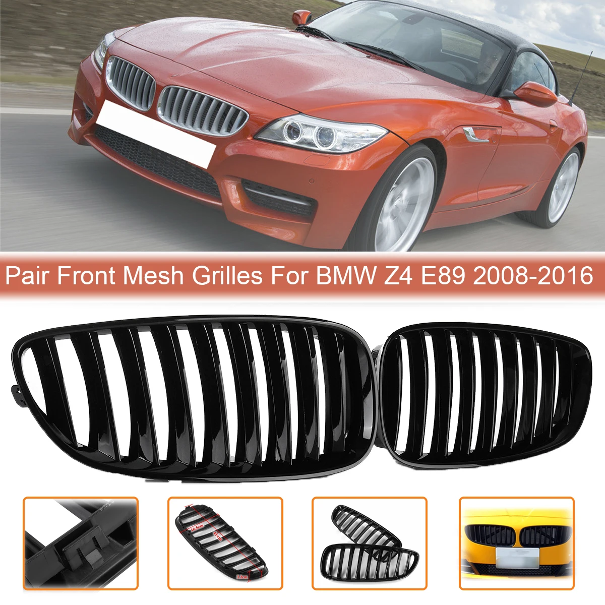 Glänzend schwarze Fronthaube, einzeiliger Kühlergrill, vorderer Nierengitter für BMW Z4 E89 2008–2016, Frontgrill, Racing-Grill