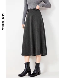 SENTUBILA Winter Office Ladies Woolen Midi Skirts for Women 2024 Autumn New Business Loose Knitted A-Line Skirt Female 134Q52479