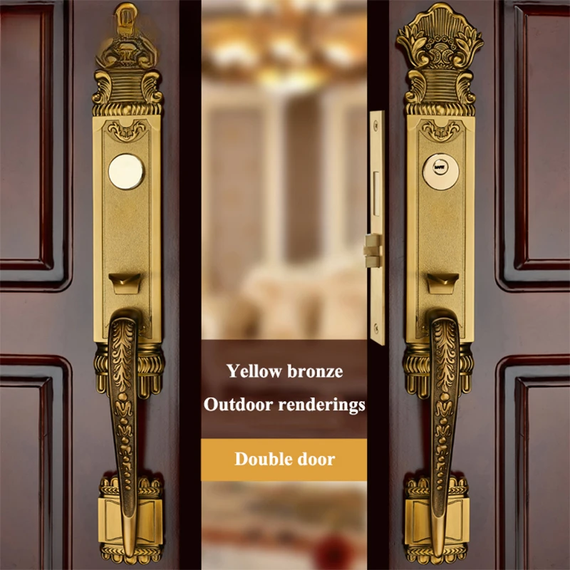 

European style door lock, yellow bronze carved handle door lock set, villa hotel conference room wooden door CL-0931 35-55mm