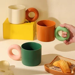 350ml Mug with Large Round Handle Creative Personality Ceramic Cup Milk Tea Set Kitchen Tableware Gift Suitable for Home Office