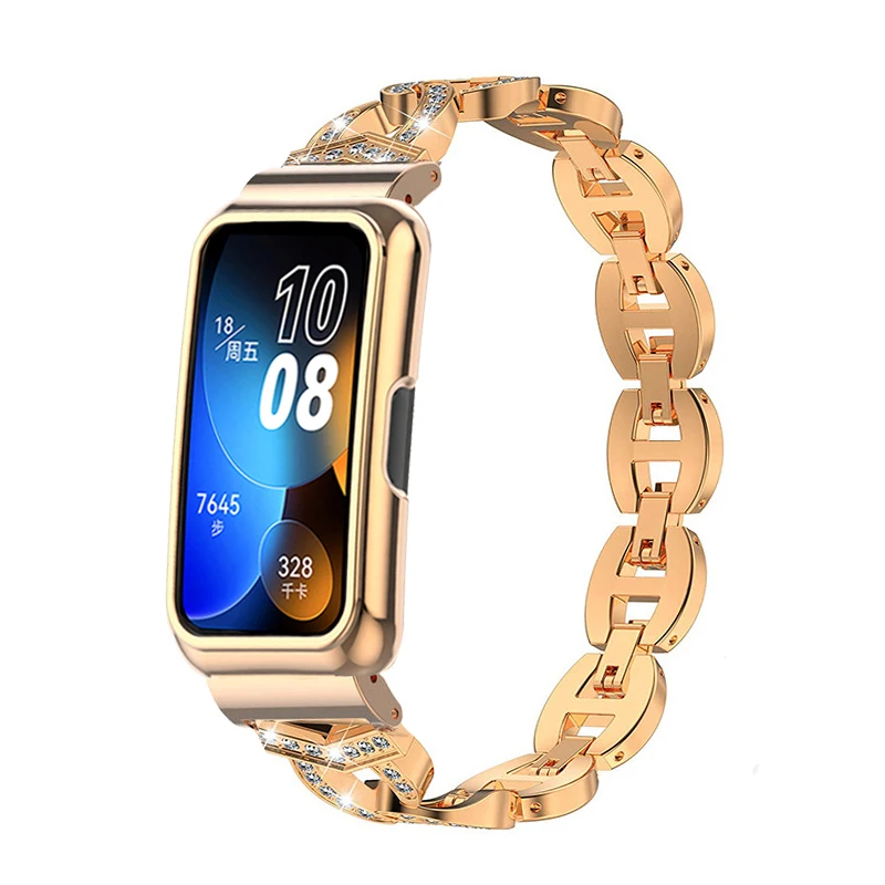 Correa de diamante para Huawei Band 6 7 8, pulsera de reloj, funda de Metal, Protector para Honor band 7 6, funda protectora, pulsera