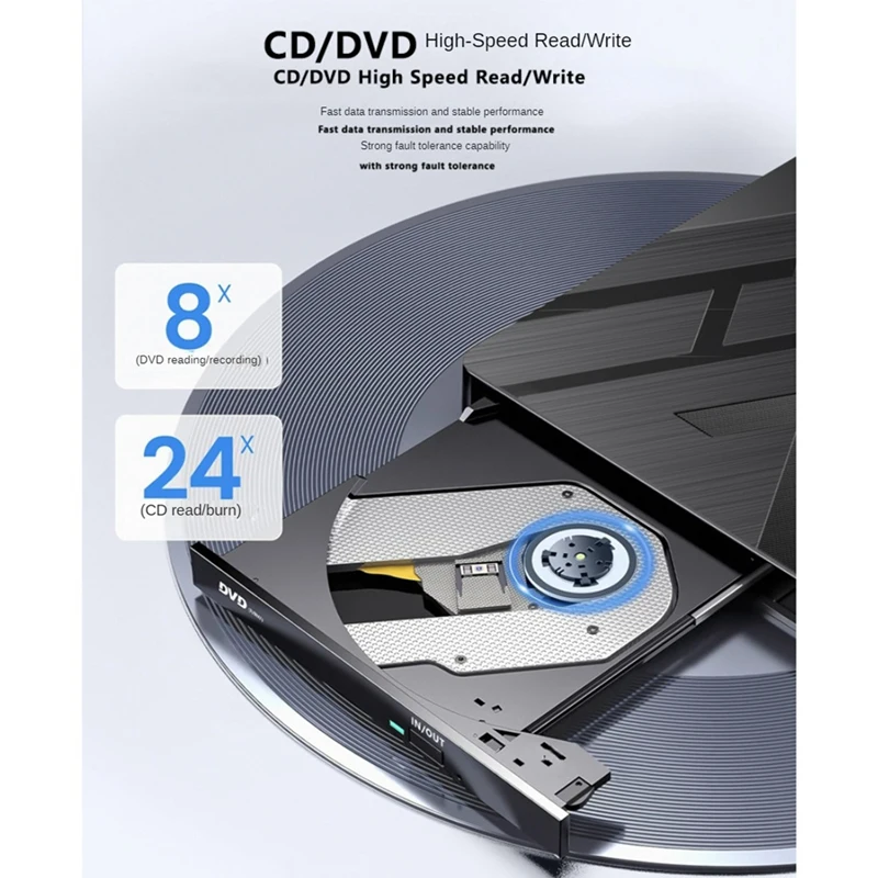 

5-In-1 External CD/DVD Drive USB 3.0 Type-C CD/DVD +/-RW Burner Writer Player With SD/TF Card Slots For Laptop PC