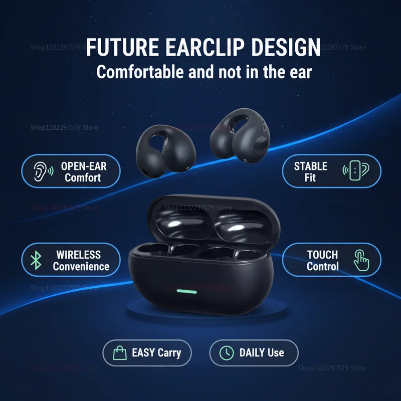 

T75 NEW Bluetooth Headset 5.3 Wireless Bone Conduction Headphones Clip Ear Music Noise Canceling HD Call Sports Gaming Earphone