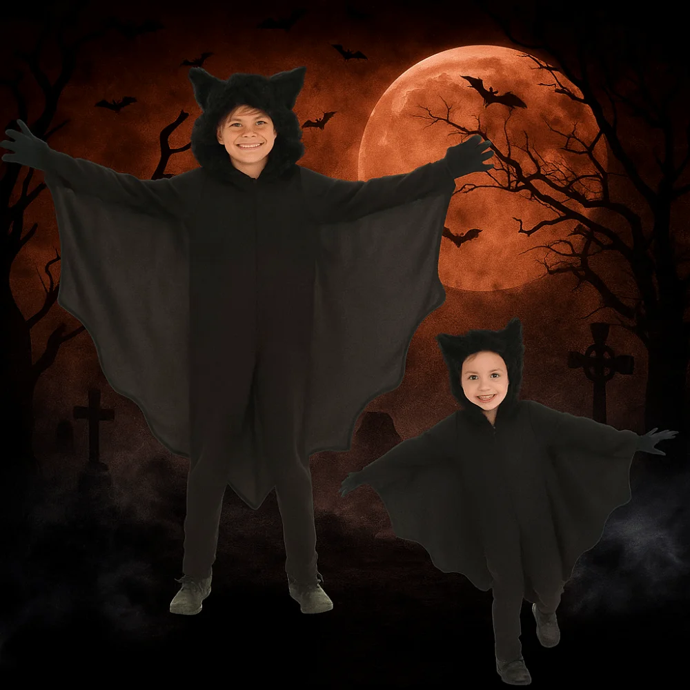 

Punk Multipurpose Bat Reaper Cloak Nightclub Bar Dress Cosplay Costume Halloween Kids Cape Long Props Witches Robes Children