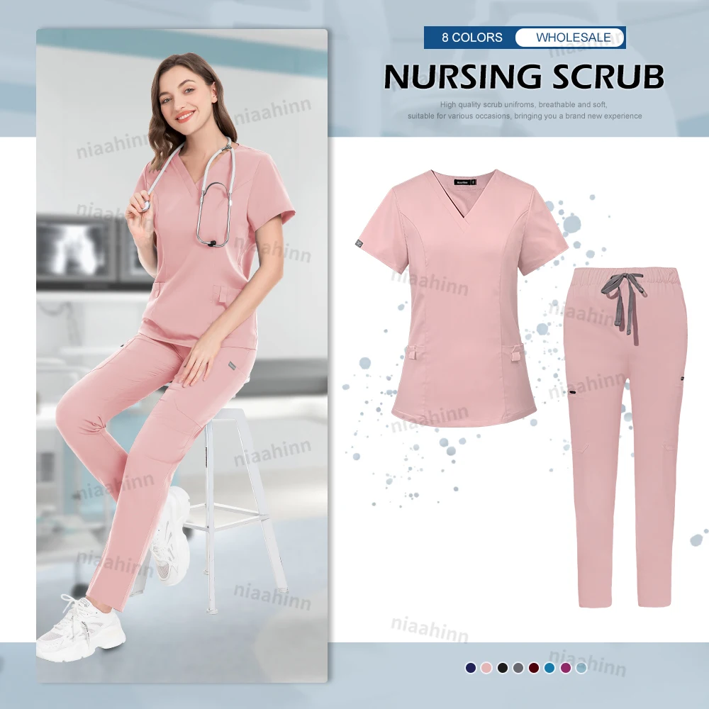 Großhandel Krankenhaus Scrubs Uniformen Set Krankenschwester Arzt Scrub Arbeitskleidung Apotheke Labor Veterinäruniform Slim Fit Medizinische Scrubs Frauen – Detail 10