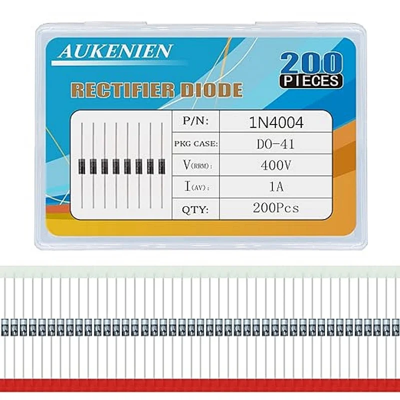 

AUKENIEN 1N4004 Diodes 1A 400V IN4004 Rectifier Diode 1 Amp 400 Volt DO-41 Electronic Silicon Axial 4004 Diodo (Pack of 200)