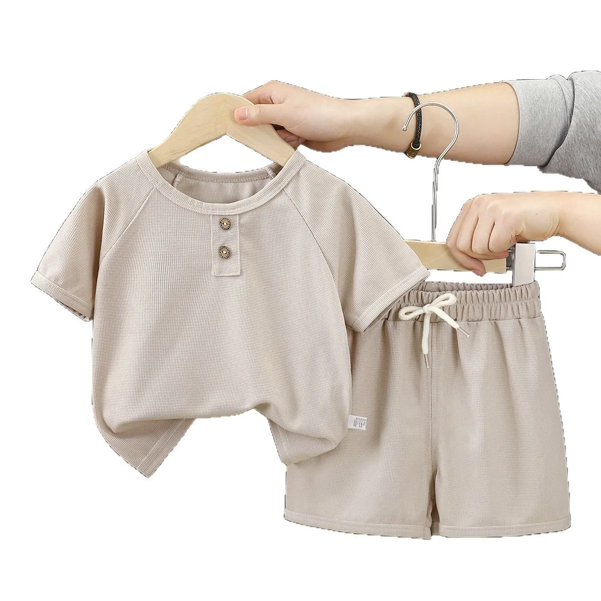 Baby Boys Waffles Clothes Sets Kids Solid Shirt +Shorts 2PCS Suit Toddler Costume Summer Children's Clothing Casual image 5
