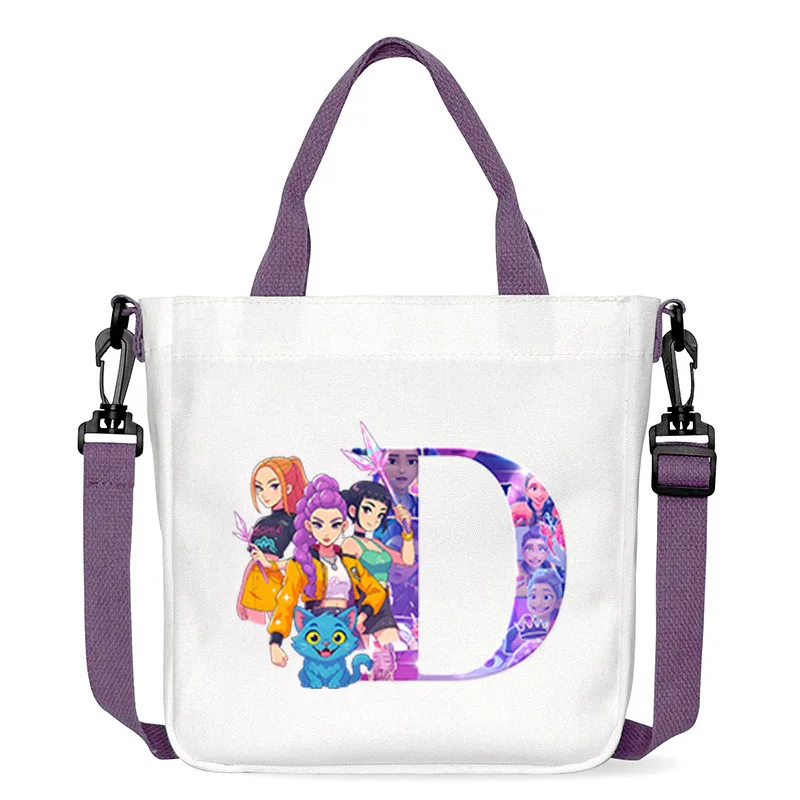 Kpop Demon Hunters Shoulder Bag Cartoon A-Z Letter Handbag Large Capacity Crossbody Bag Fashion Portable Canvas Storage Bag Gift - Image 2
