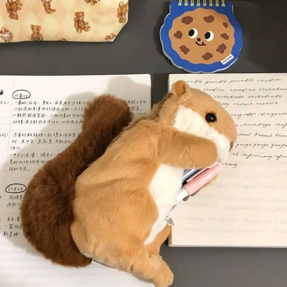 Student Stationery Short-tailed Squirrel Pen Bag Large-capacity Soft Ins Pencil Case Plush Pencil Case Squirrel Plush Doll