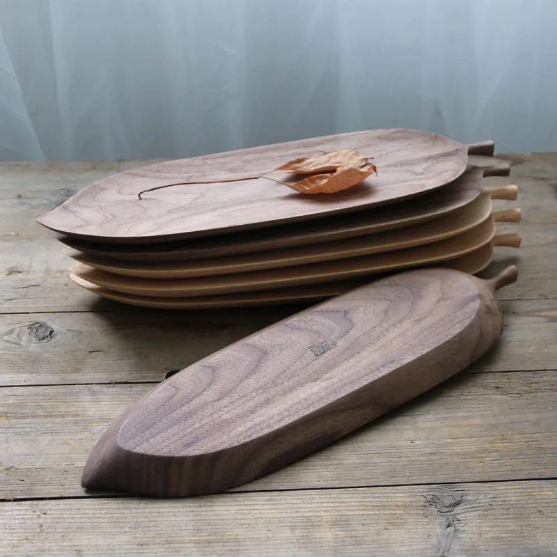 Handmade leaves solid wood tray for tea /snack/sushi/Cake tray dinner plate Japan Style Serving Tray for home/hotel/restaurant