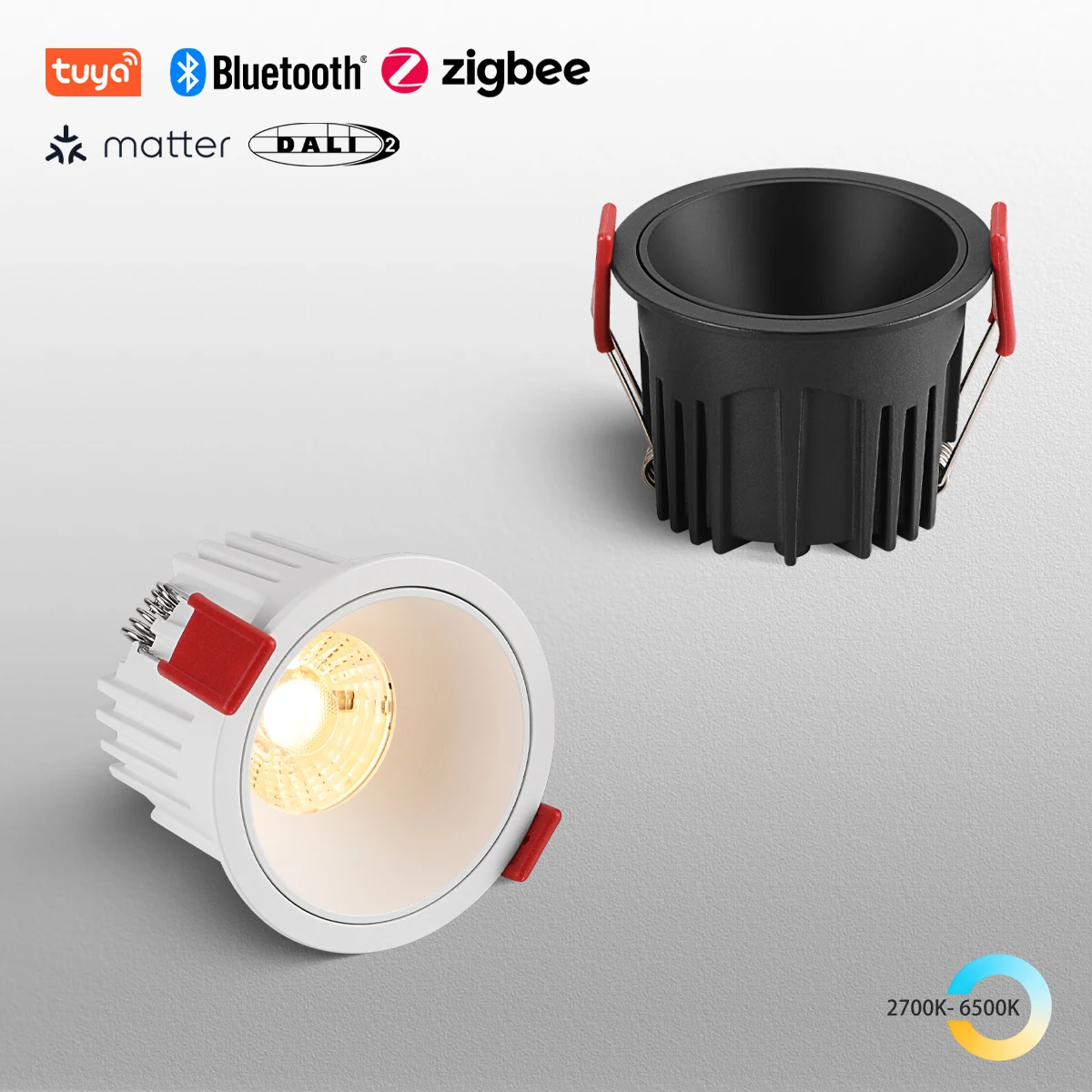 

Tuya Zigbee/ DALI/ Matter/ 5 CCT Switchable/ Recessed Smart LED Ceiling Downlight AC110V/ 220V Black White 9W 1080lm Spotlight