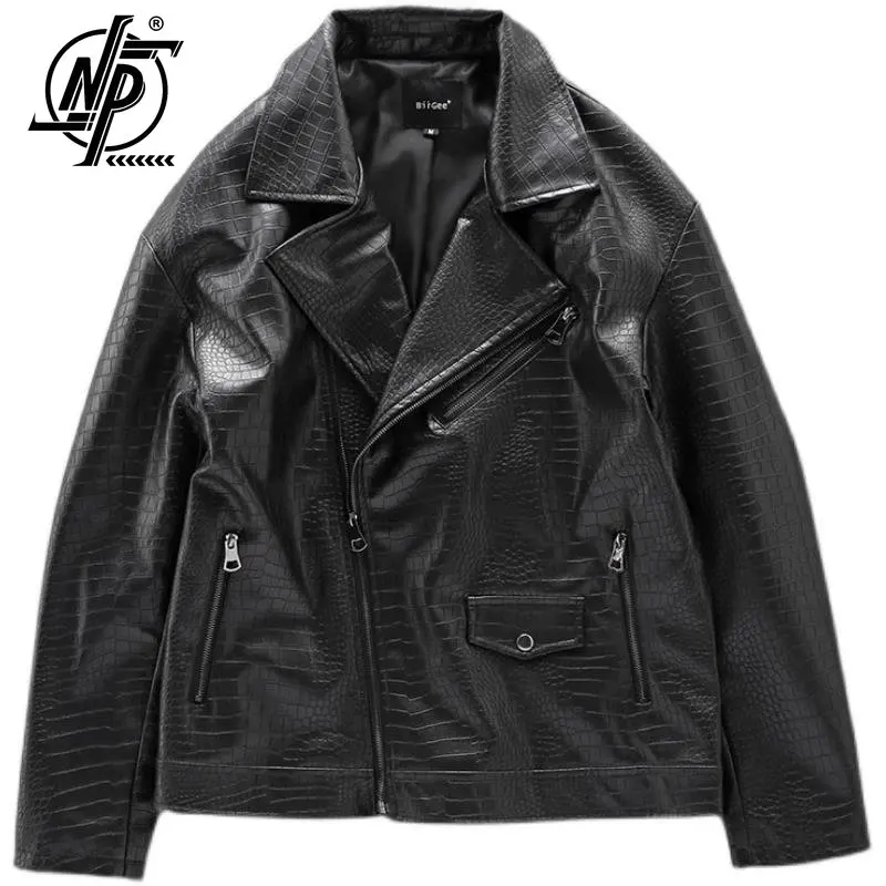 

Crocodile Skin Like PU Leather Jacket Men Diagonal Zipper High Quality Motorcycle Bomber Jacket Unisex Streetwear Coat 2023