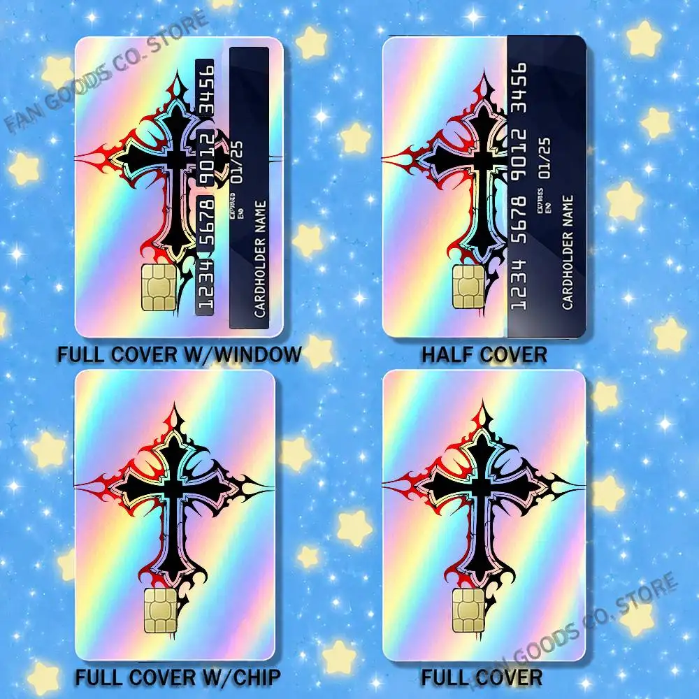 Cyber Sigil Cross Goth Laser shimmer Name Card Sticker Decorate Bank Card Couple Student Supplies