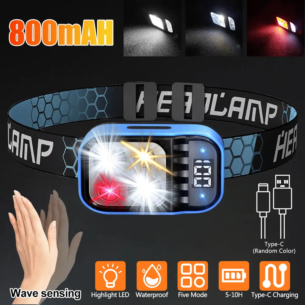 

1/2pcs Head Torch White Light, Warm Light, Red Light Ultra Portable Headlight USB Rechargeable Induction Fishing LED Headlamp