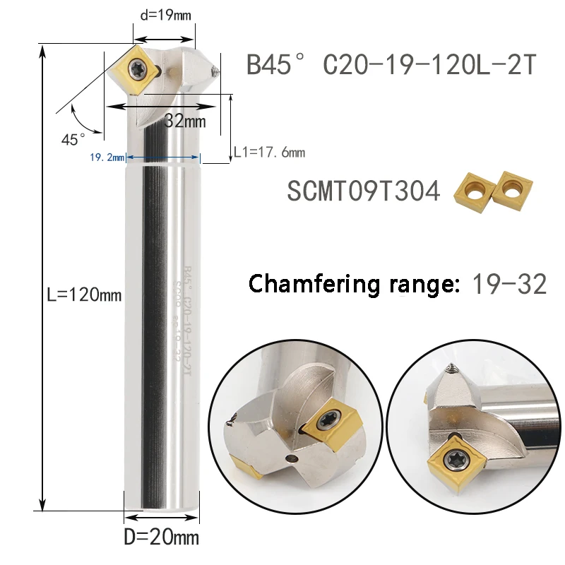 LIHAOPING 45 Degree Chamfering Tools B45 TFD45 C16-16-110 C12-8-120 CNC Lathe Milling Cutter End Mill Holder Inserts SCMT09 SPMG