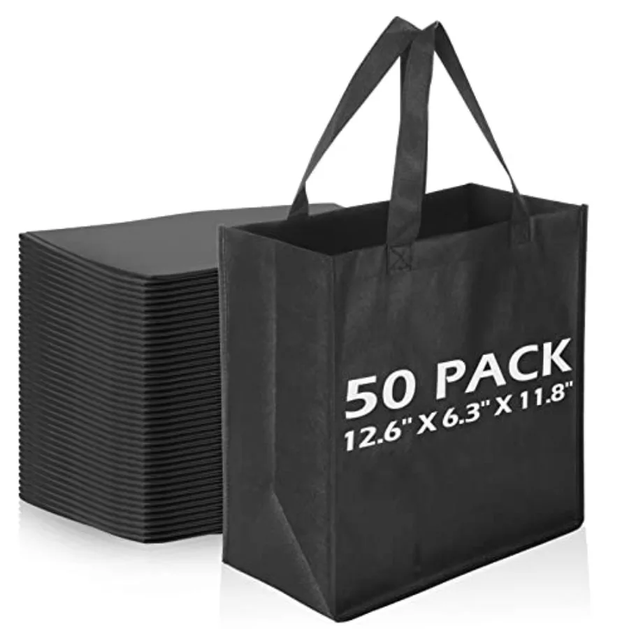 

50 Pieces Reusable Totes Bag Bulk Shopping Bags Non Woven Grocery handbag with Handles Foldable for Boutiques