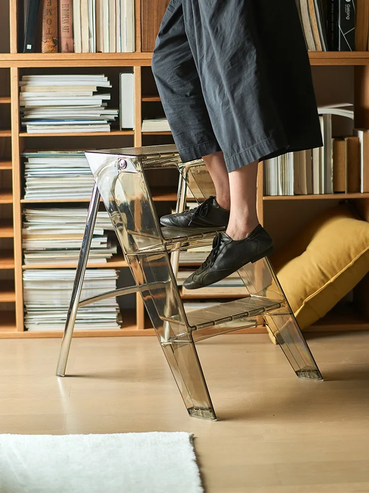 PC Plastic Clear Acrylic Crystal Upper Transparent Stepladder Step Ladder Household Three Ladder Multifunction Pedal Non Skip