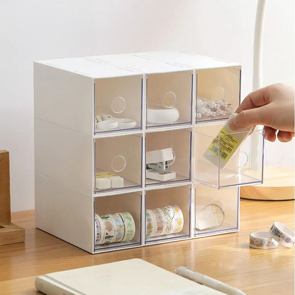 Simple Stackable Drawer Storage Box Transparent Rectangular Storage Case Single Compartment Desk Organizer