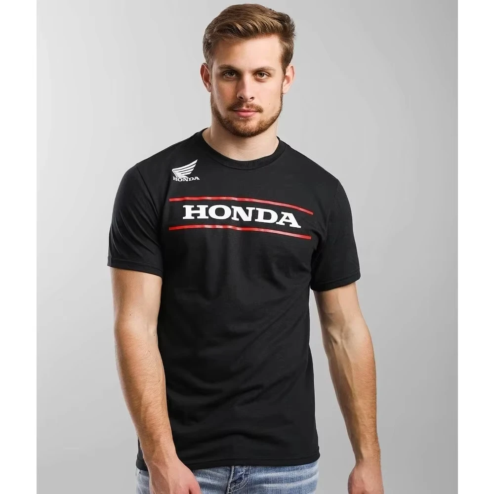 

Модная свободная футболка Honda, дышащая летняя модная брендовая гоночная футболка высокого качества, мужской и женский с коротким рукавом и принтом