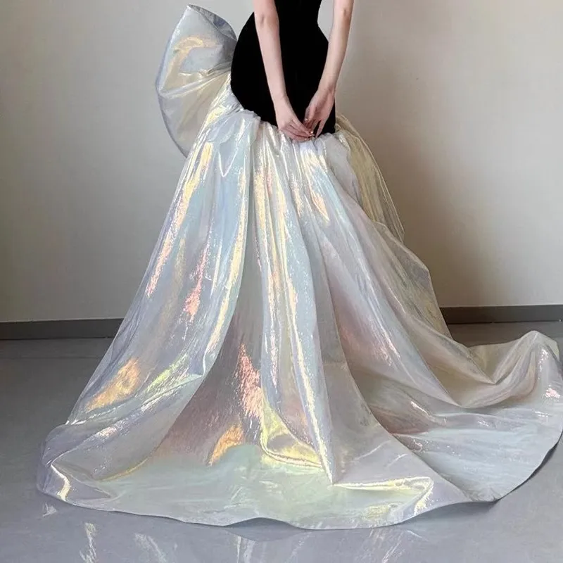 Abiti da Sera a Sirena Senza Spalline Neri Eleganti in Velluto con Fiocco Oversize Abito da Cerimonia Personalizzato Abiti da Sposa Lunghi