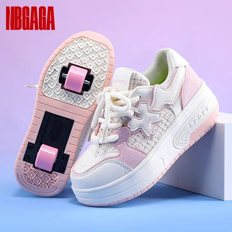 

Kids Girls Sports Roller Skates Shoes Comfortable Dual-Purpose Low Top 2 Wheels Walking Dual-Purpose Skating Shoes