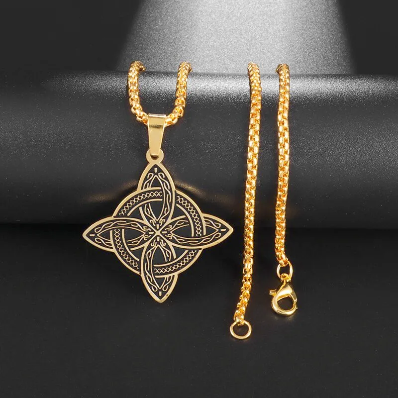 Classic Vintage Witch Knot Celtic Stainless Steel Pendant Necklace for Men Amulet Women Jewelry Gift