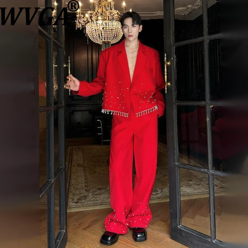 WVGA Spring Autumn New Men's Heavy Industry Beaded Luxury Elegant Suit Set Trendy Blazer Niche Chic Casual Suit Pants Ins W28366