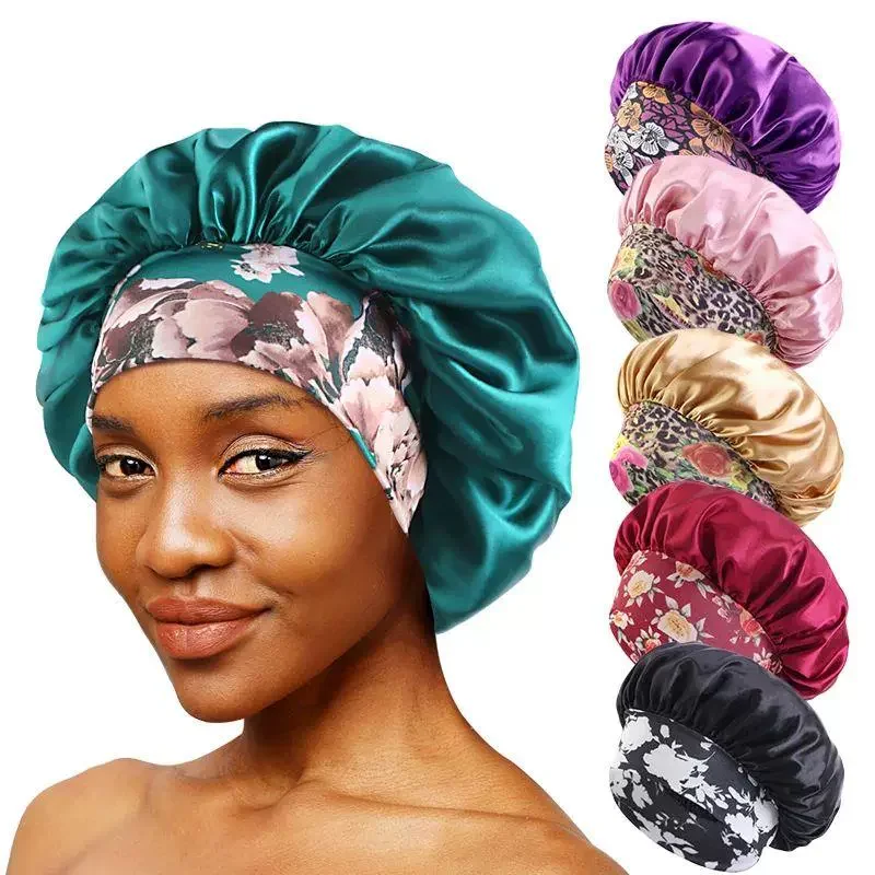 Hot Women\'s Satin Solid Sleeping Hat Night Sleep Hair Care Bonnet Nightcap Silky Shower Caps Comfortable Flower Band Unisex Cap