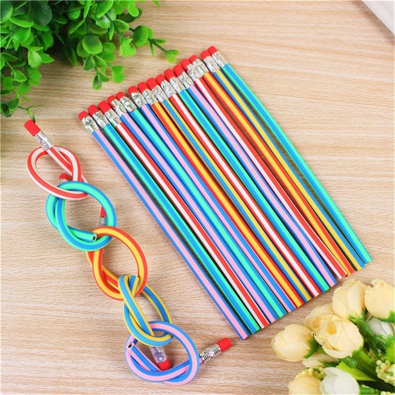 10pcs Colorful Magic Bendy Flexible Soft Pencil with Eraser Pen Student Writing Drawing Christmas Pencils School Office Supplies