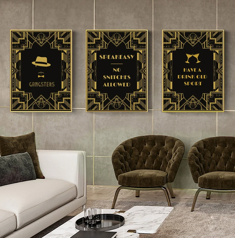 Art Deco Style Gatsby 1920s Retro Vintage Poster Canvas Painting Themed Party Signs Decor Home Hotel Decor For Bedroom