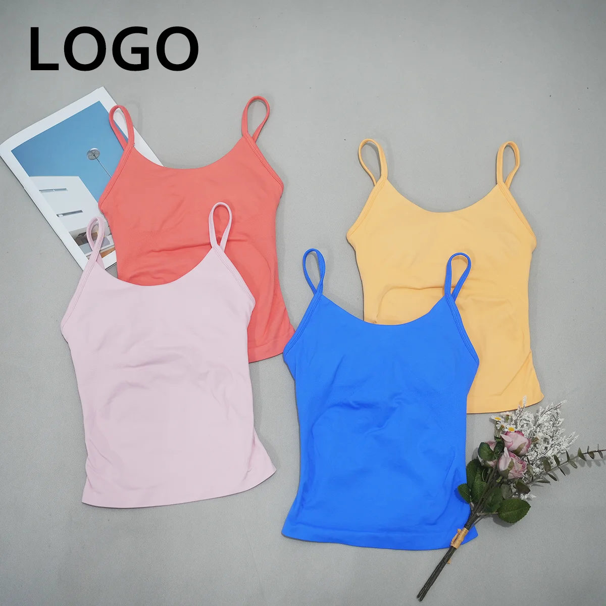DF-logo Origin Strappy Tank Top Women Seamless Yoga Vest Butter Soft Sleeveless Breathable Workout Gym Running Pilates Fitness