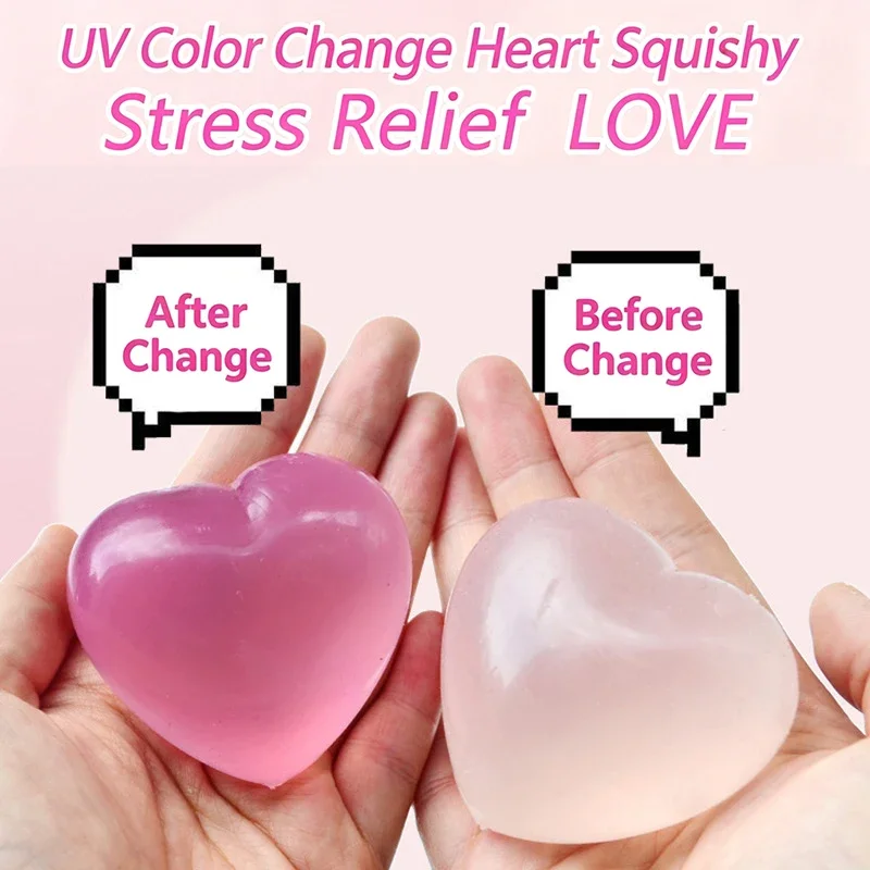 Squishy Cute Color‑Changing Heart Squeeze Toy Anti-stress Vent Ball Slow Rebound Relieves Stress Fidget Toys for Adults Gift