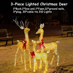 3D 3-Piece Outdoor atmosphere lighting fixtures Yard Holiday Lighted Reindeer Outside Indoor Home Lawn Garden 210 Led Lights