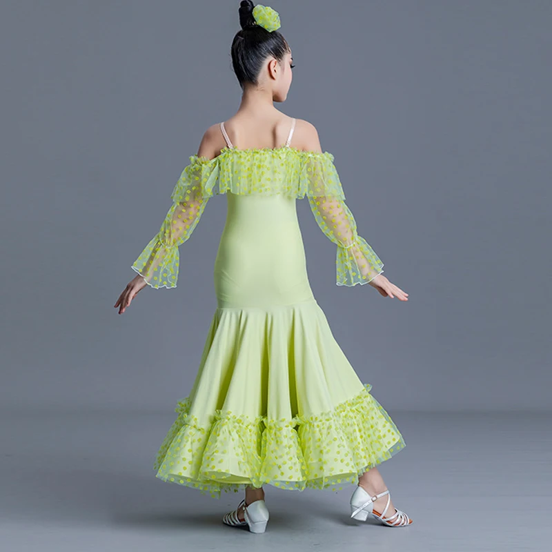 New Ballroom Dance Competition Clothing For Girls Long Sleeved Dress National Standard Modern Dance Performance Costumes DN15093