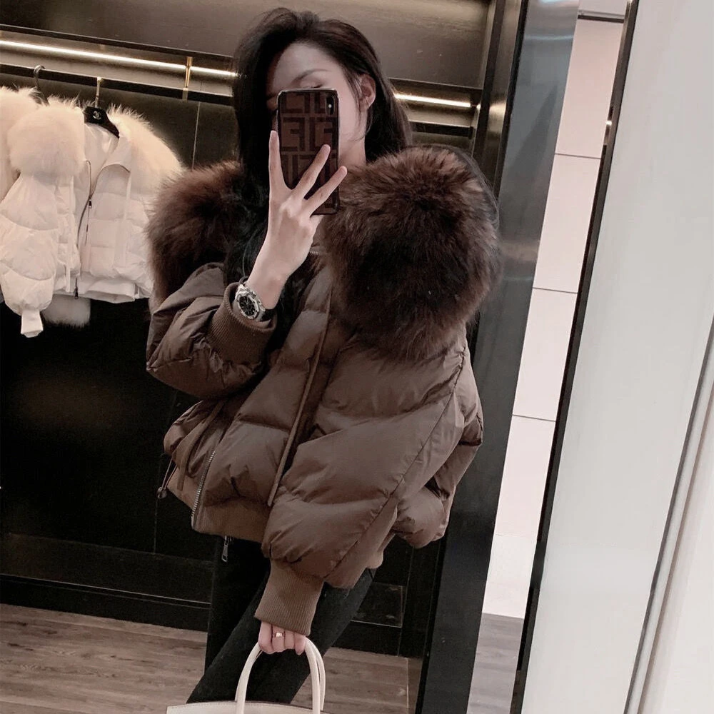 Puffer Jacket Newest White Duck Down Coat Short Parkas Female Real Natural Raccoon Fur Coat Women 2024 Winter Thick Loose Casual