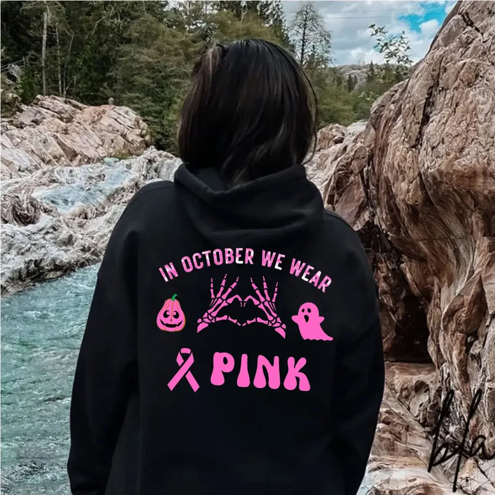 Faith Hope Love Breast Cancer Awareness Ribbon Tops Angel's Wings Print Hoodie Sweatshirt Unisex Heavy Y2k Clothes 2000s Hoody