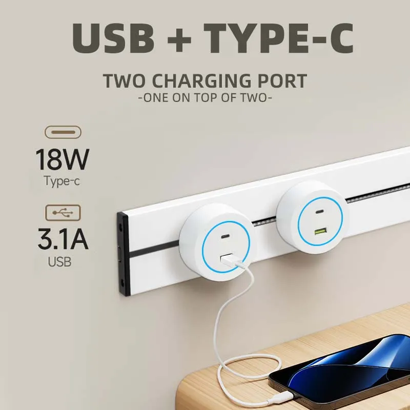 5PCS Smart Office Kitchen Power Track Socket New Design Movable Wall Mounted Rail Plug With 32A NFC Electric Socket