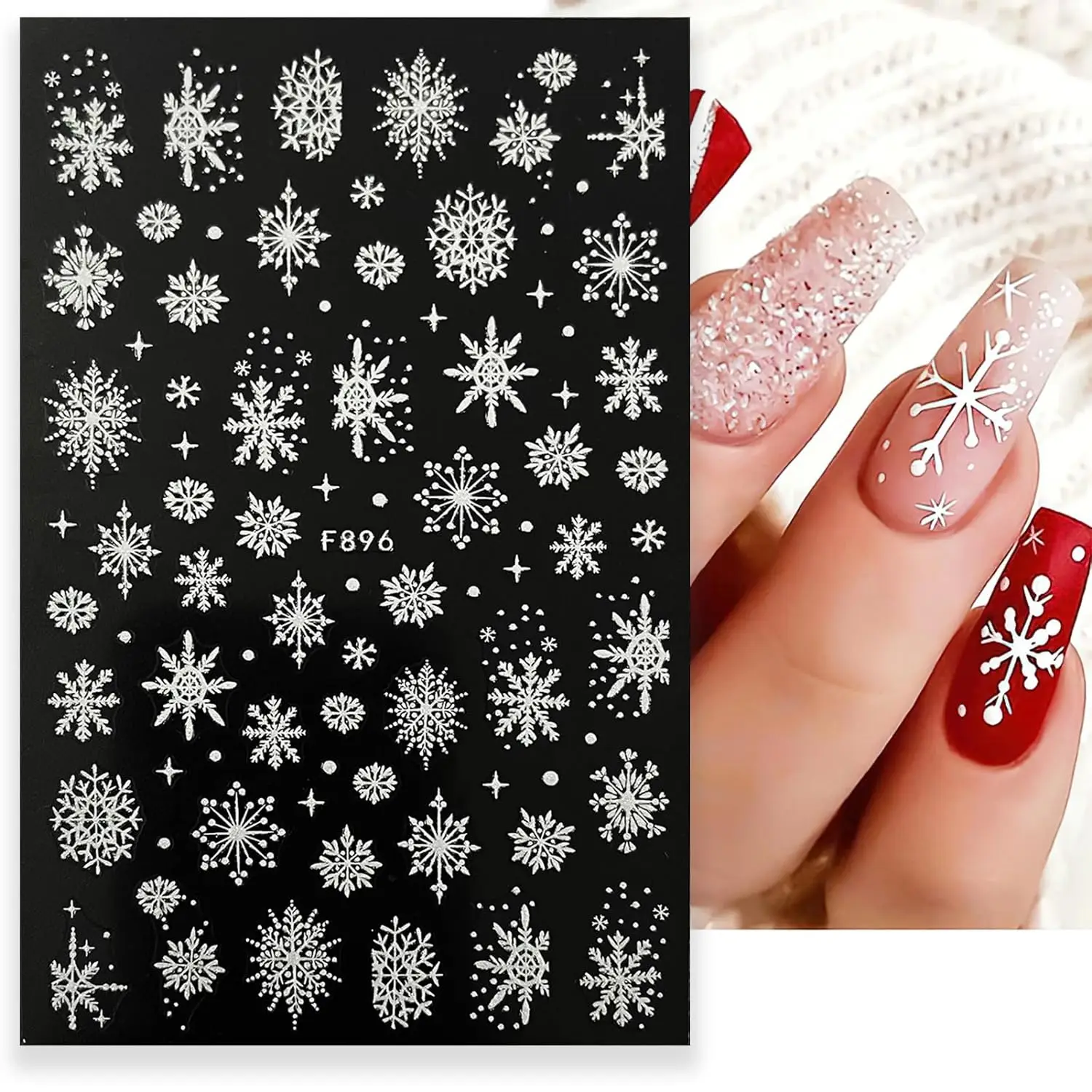 3D Snowflake Nail Art Stickers Winter Christmas Nail Stickers Self-Adhesive Glitter Designs Nail Decals DIY Xmas Nail Decoration
