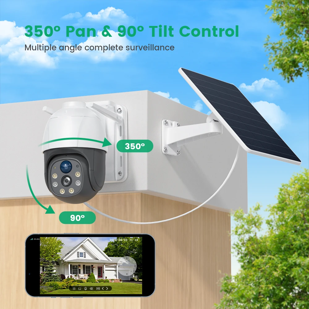 8MP Wireless Solar Camera Dual lens WiFi PTZ Camera Outdoor Built-in Battery Video Surveillance Camera Long Time Standby iCsee