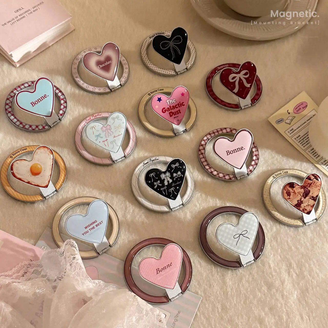 INS style colorful heart suitable for iPhone Samsung Magsafe magnetic bracket moble phone folding alloy bracket portable desktop