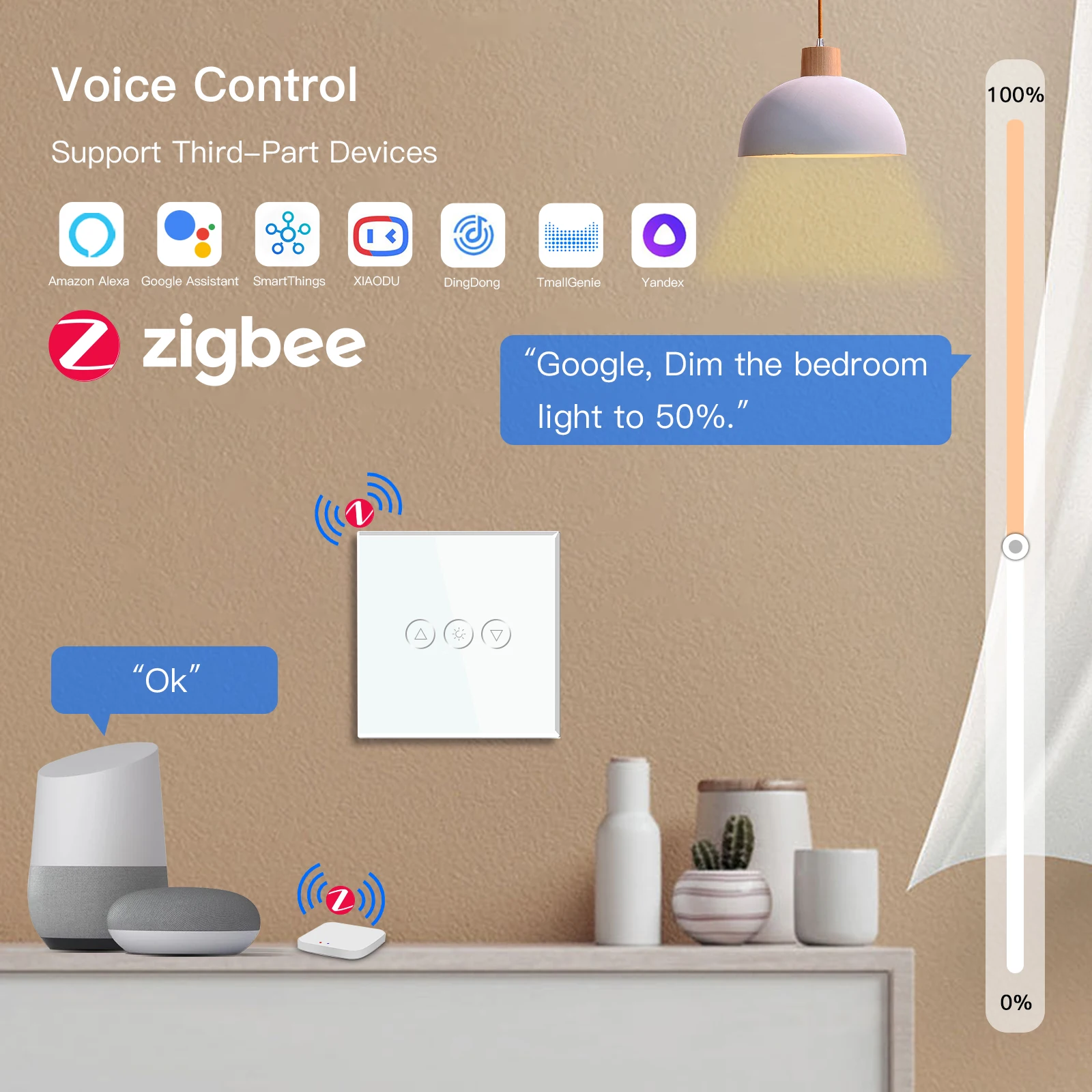 BSEED Zigbee Dimmer Switches 1Gang 1Way Smart Light Touch Switch Wall Dimmable Switch Tuya Control Smart Life Google Alexa