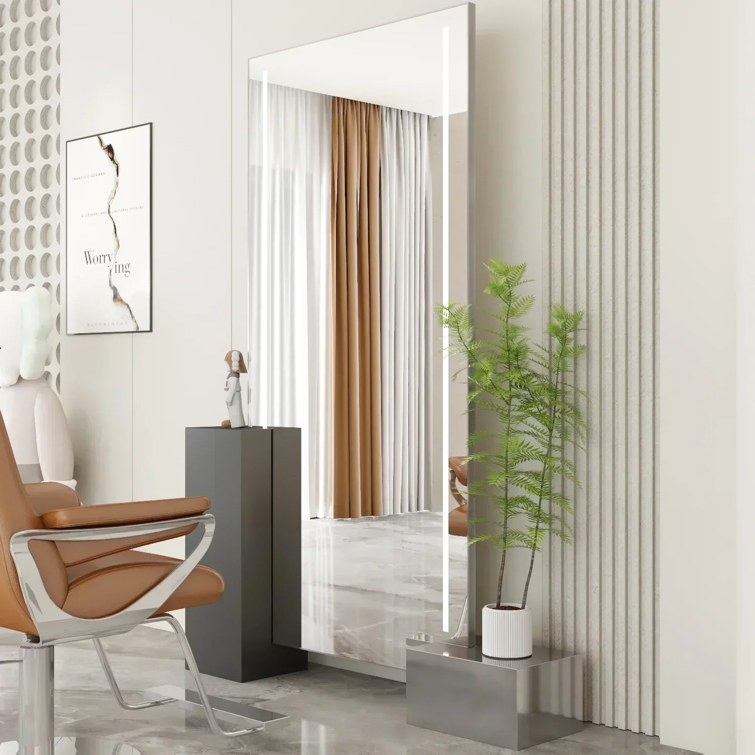 TTTTA13 Hair Salon Stainless Steel Dressing Table Wall-Mounted Perm Hair Salon High-End Hair Cutting Mirror