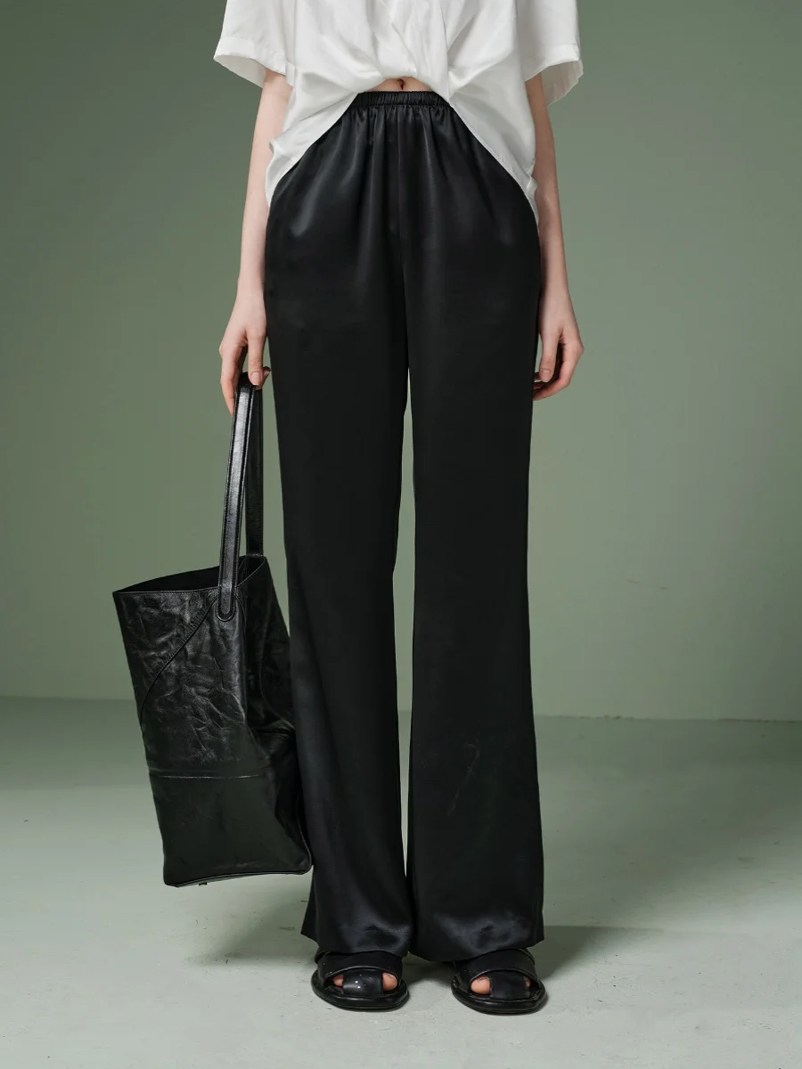 

Slim Fit Satin Acetate Fabric Flared Pants Long Commute Sle l Waist Micro Flare Trousers for Women Casual Pants