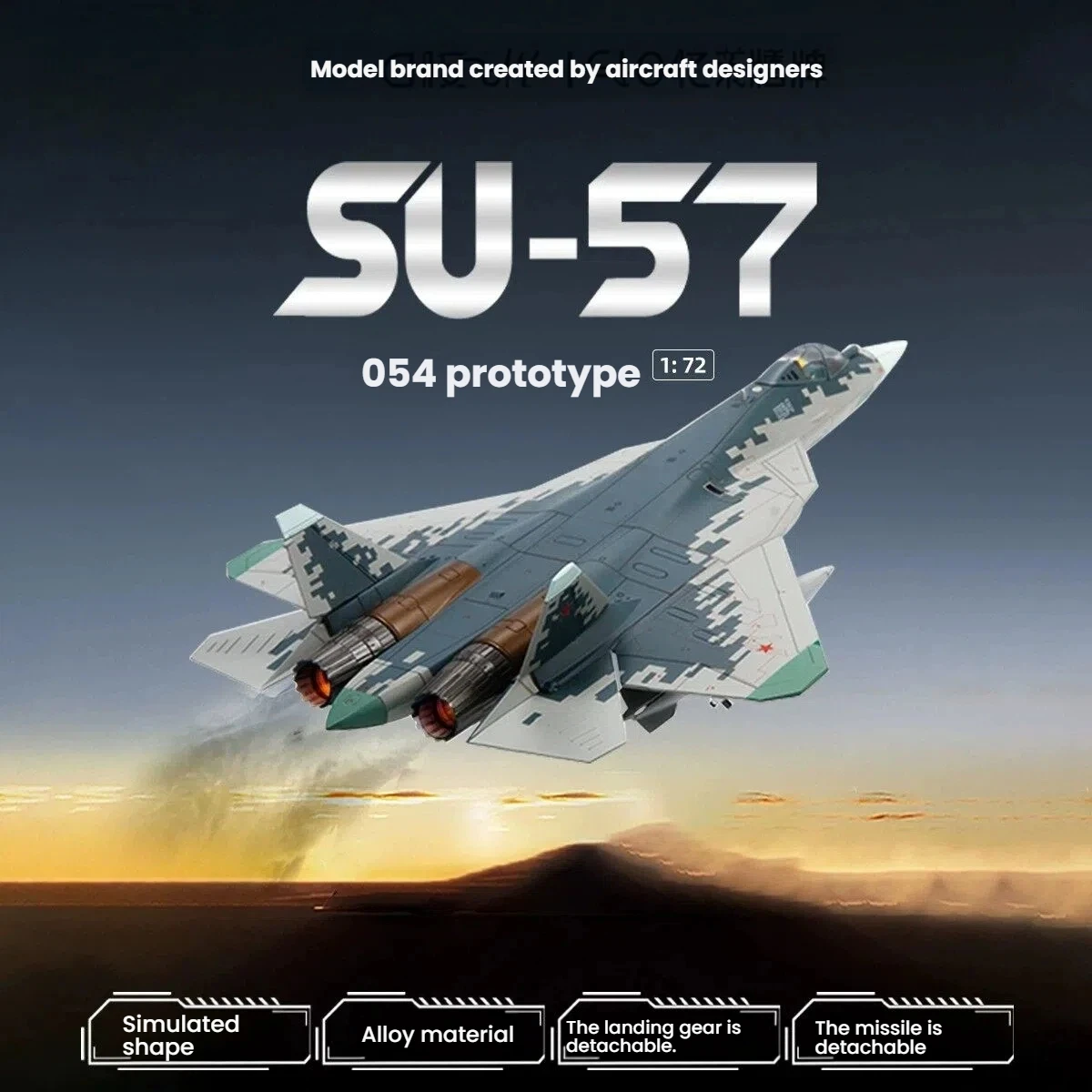 

1:72 Scale Russian Su-57 054th Alloy Fighter Jet Model with Display Stand for Aviation Enthusiasts Collections or Gift