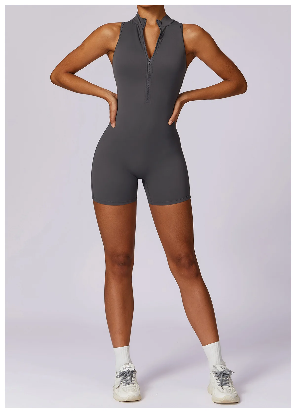 Sexy V Back Scrunch Sports Yoga Jumpsuit Women Gym Rompers Zipper Sleeveless One-Piece Suit Sportswear Bodysuits Sportswear