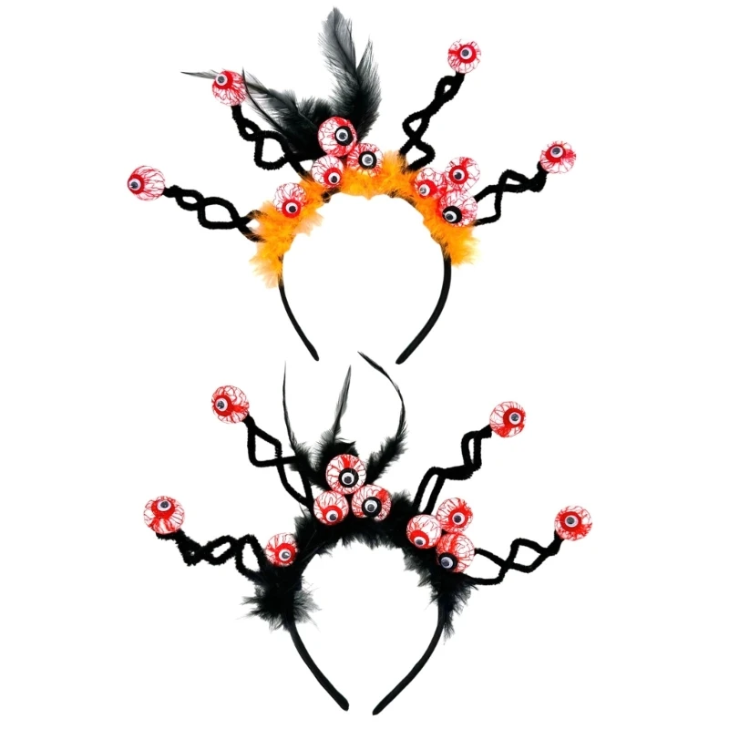 

Halloween Feathered Eyeball Headband for Adult Roleplay Costume Headwear Party Props Hair Decoration Festival Hairhoop