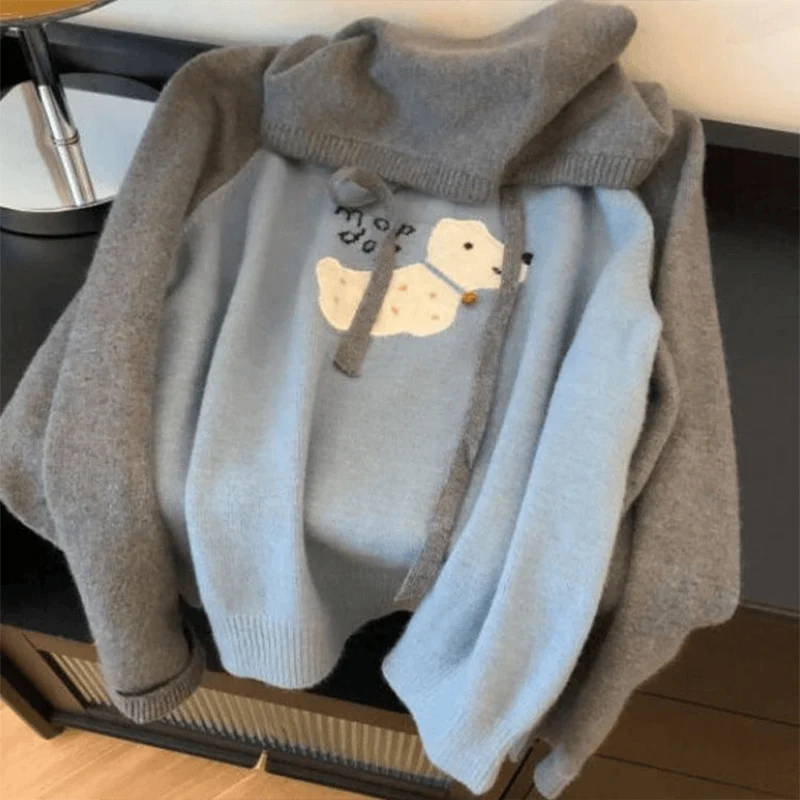 Color Blo Cartoon Hoodie Women's Knitted Sweater Jaet Autumn Winter Loose Lazy Sle Soft Cozy Online Exclusive Sweet Sle