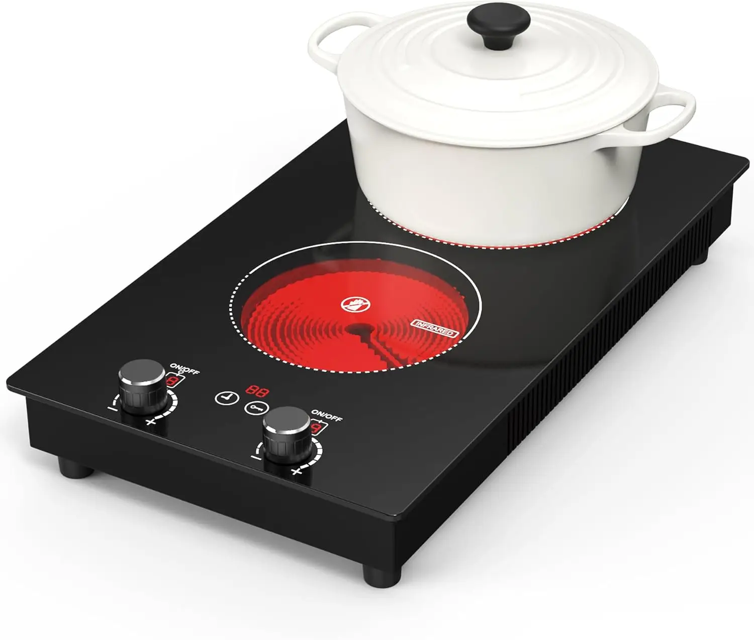 

Electric Cooktop,110V 2400W Electric Stove Top with Knob Control, 11 Power Levels, Kids Lock & Timer, Hot Surface Indicator