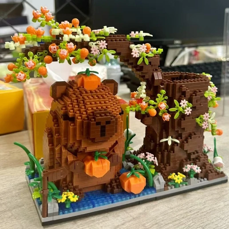 Capybara Building Blocks Pencil Holder Model Kit Puzzle Educational Trendy Toy Desktop Ornament Decor Statue Cute Exquisite Gift